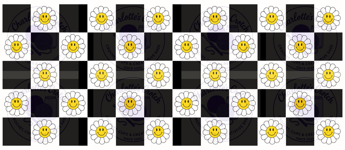 Checkerboard Smiley Face, Black - 16oz Libbey Glass Wrap PNG, Digital File for UVDTF or Sublimation