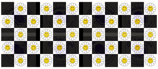 Checkerboard Smiley Face, Black - 16oz Libbey Glass Wrap PNG, Digital File for UVDTF or Sublimation