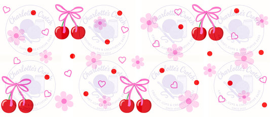 Cherry Bows, Pink - 16oz Libbey Glass Wrap PNG, Digital File for UVDTF or Sublimation