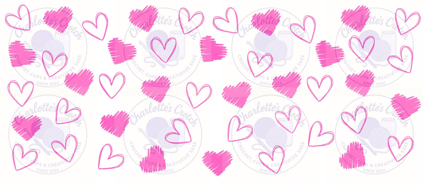 Love Hearts, Pink - 16oz Libbey Glass Wrap PNG, Digital File for UVDTF or Sublimation