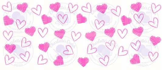 Love Hearts, Pink - 16oz Libbey Glass Wrap PNG, Digital File for UVDTF or Sublimation