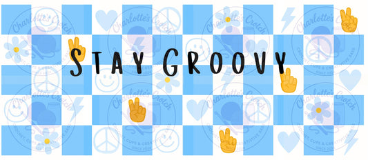 Stay Groovy Checkerboard, Blue - 16oz Libbey Glass Wrap PNG, Digital File for UVDTF or Sublimation