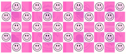 Checkerboard Smiley Face, Pink - 16oz Libbey Glass Wrap PNG, Digital File for UVDTF or Sublimation