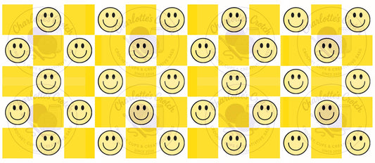 Checkerboard Smiley Face, Yellow - 16oz Libbey Glass Wrap PNG, Digital File for UVDTF or Sublimation