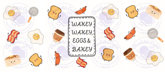 Cute Breakfast, Wakey Wakey - 16oz Libbey Glass Wrap PNG, Digital File for UVDTF or Sublimation