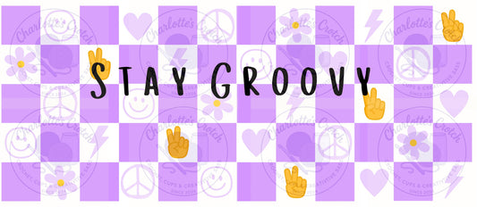 Stay Groovy Checkerboard, Purple - 16oz Libbey Glass Wrap PNG, Digital File for UVDTF or Sublimation