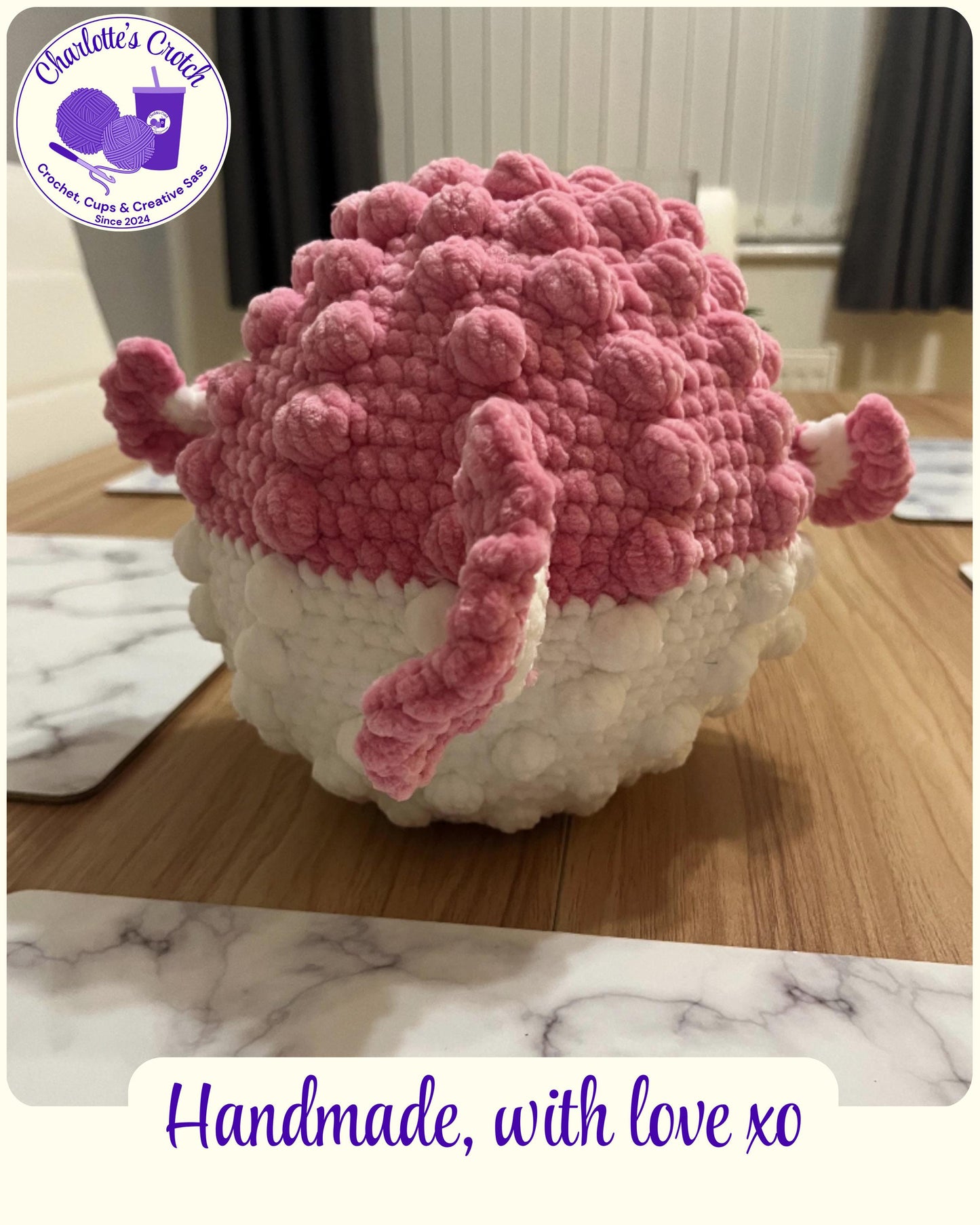 Handmade Pink & White Crochet Puffer Fish
