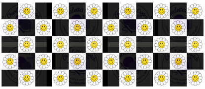 Checkerboard Smiley Face, Black - 16oz Libbey Glass Wrap PNG, Digital File for UVDTF or Sublimation