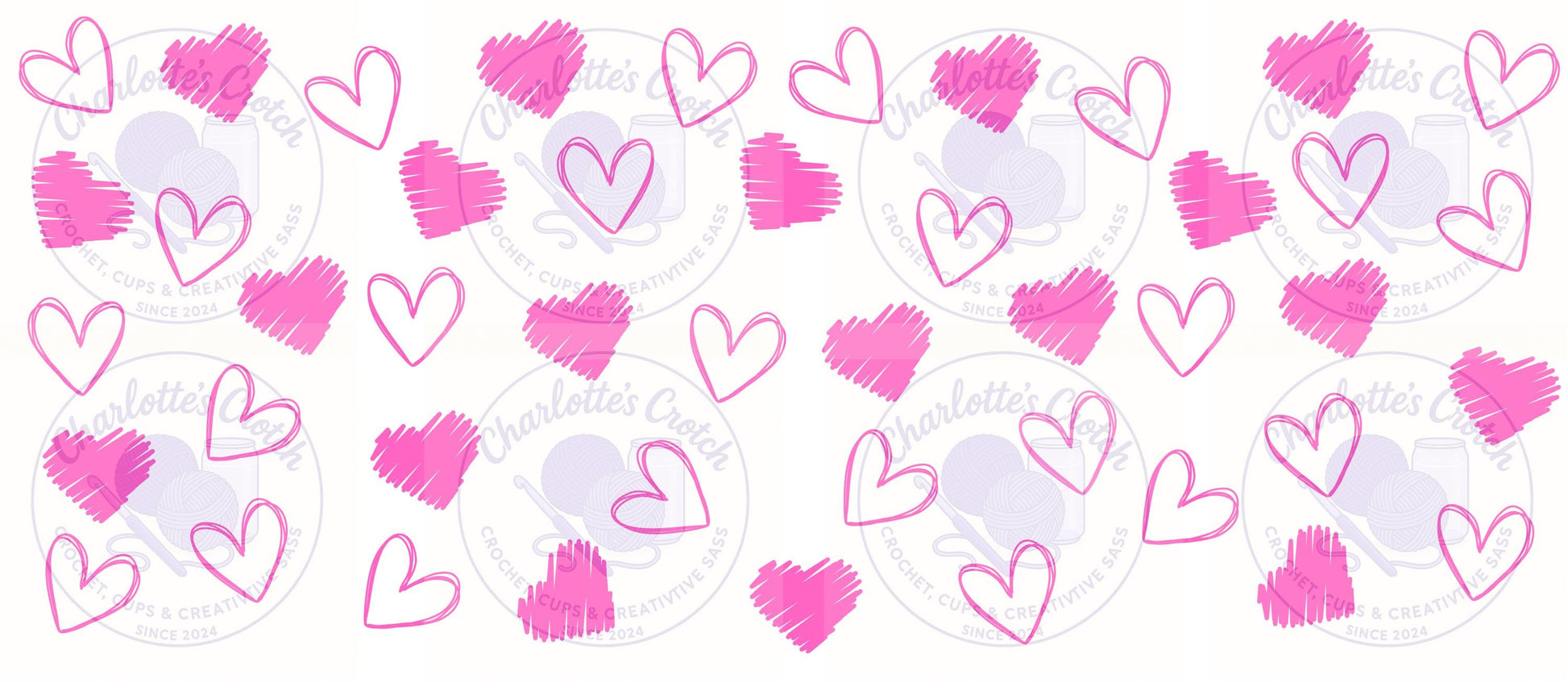 Love Hearts, Pink - 16oz Libbey Glass Wrap PNG, Digital File for UVDTF or Sublimation