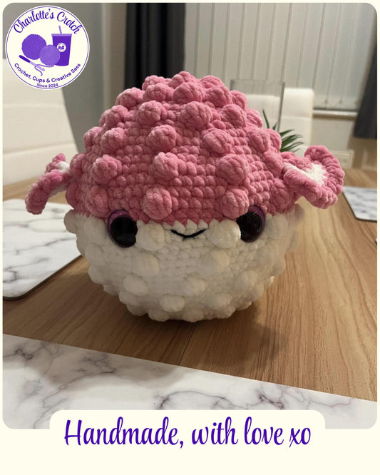 Handmade Pink & White Crochet Puffer Fish