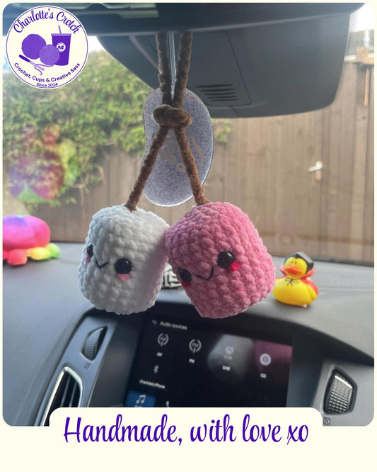 Handmade Crochet Marshmallow Rearview Mirror Hangers