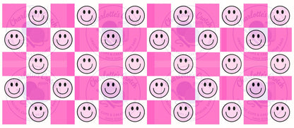 Checkerboard Smiley Face, Pink - 16oz Libbey Glass Wrap PNG, Digital File for UVDTF or Sublimation