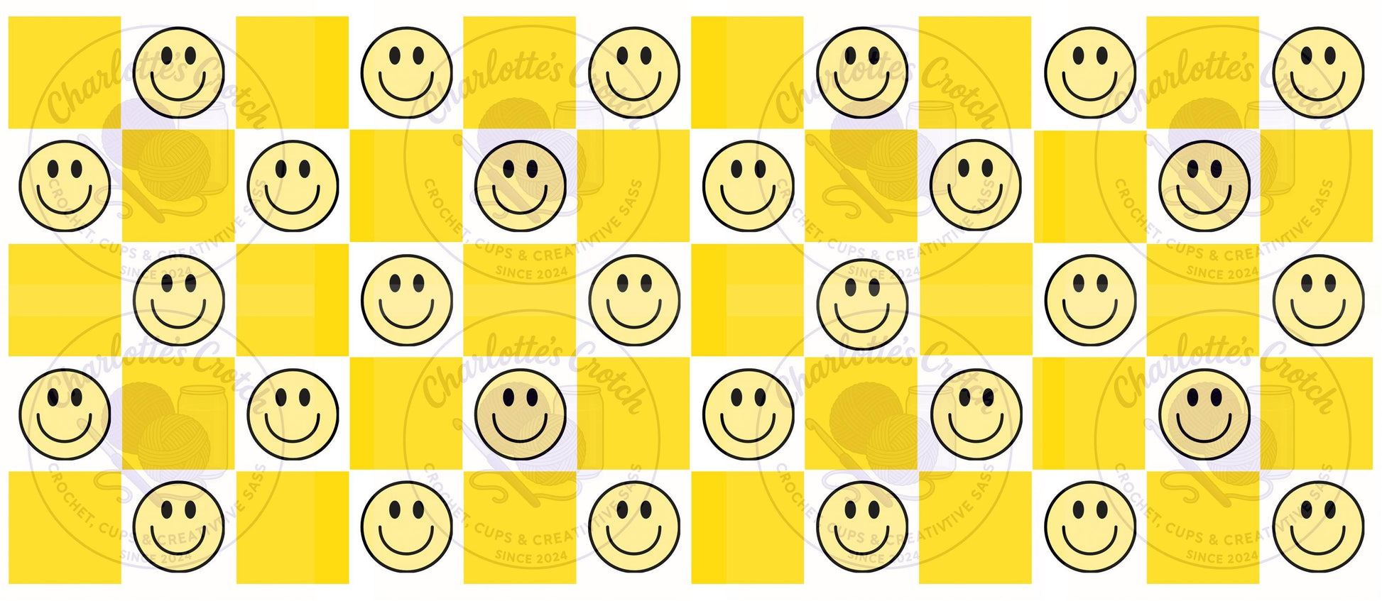Checkerboard Smiley Face, Yellow - 16oz Libbey Glass Wrap PNG, Digital File for UVDTF or Sublimation