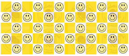 Checkerboard Smiley Face, Yellow - 16oz Libbey Glass Wrap PNG, Digital File for UVDTF or Sublimation