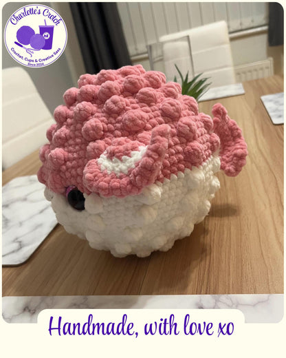 Handmade Pink & White Crochet Puffer Fish