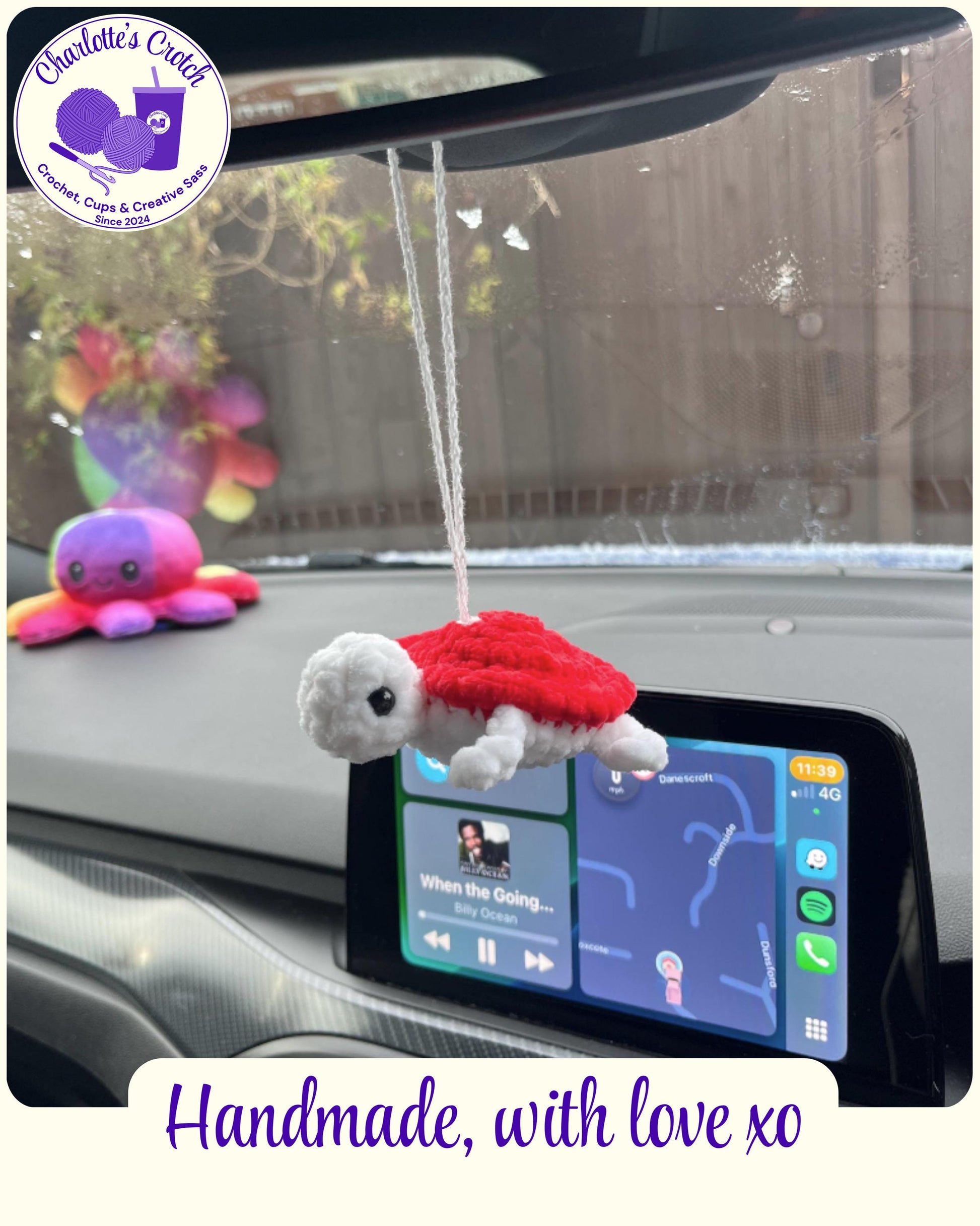 Handmade Crochet Turtle Rearview Mirror Hangers