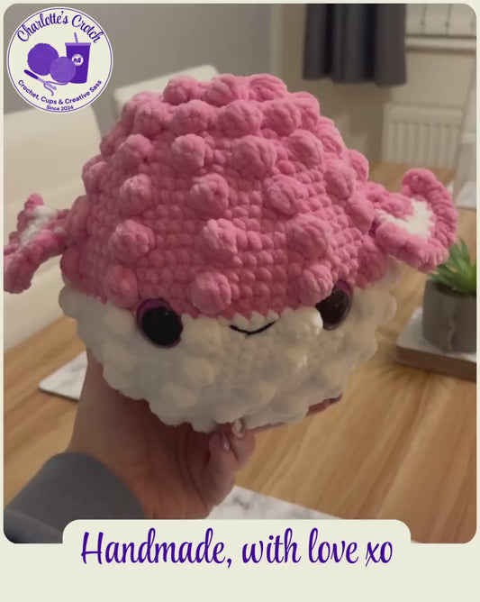 Handmade Pink & White Crochet Puffer Fish
